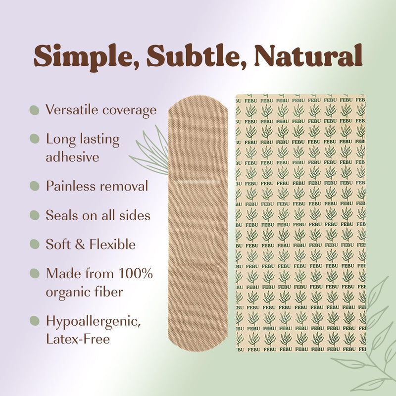 [Australia - AusPower] - FEBU Eco-Friendly Organic Bamboo Fabric Bandages for Sensitive Skin | PFAS Free Flexible Latex Free Bandages | Natural Hypoallergenic Bandages for Scrapes, Cuts & First Aid | 75 Count Variety Pack Strip Bandages Variety 
