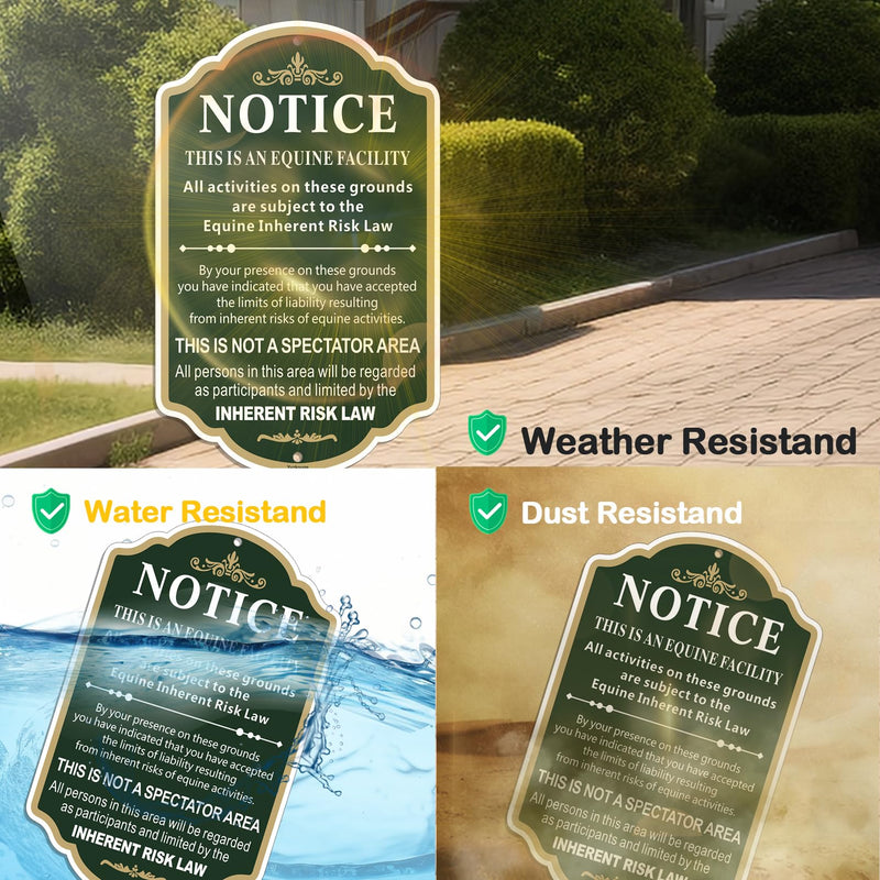 Large Equine Liability Sign, 12” x 18” Rust Free Aluminum Statute Horse Barn Stable Farm Sign, Weatherproof, Fade Resistant, 2 Pack