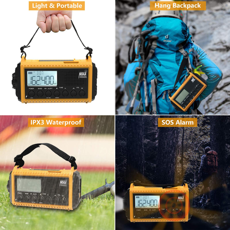 [Australia - AusPower] - Emergency Radio Raynic 5000 Weather Radio Solar Hand Crank AM/FM/SW/NOAA Weather Alert Portable Radio with Cellphone Charger, Headphone Jack, Flashlight, Reading Lamp and SOS Alarm (Yellow) Yellow-LCD Display 