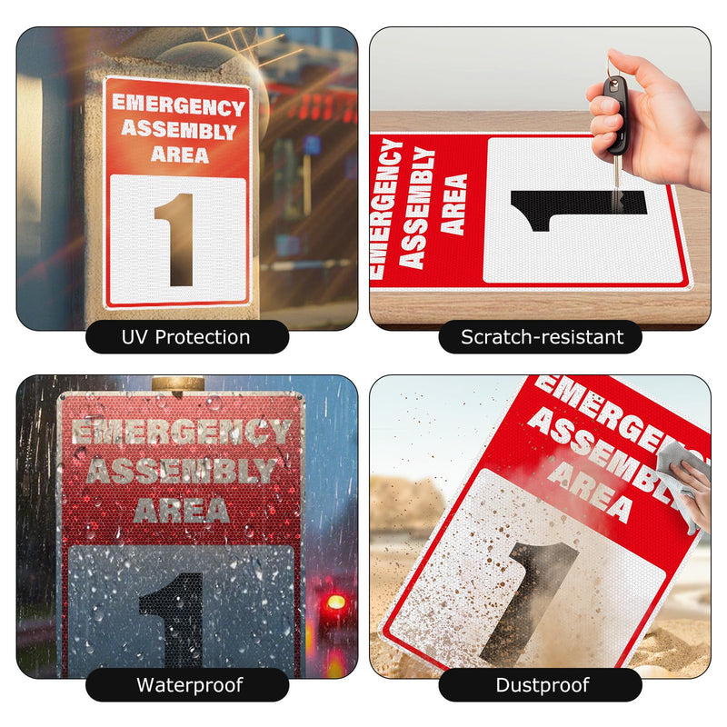 2 Pack Emergency Assembly Area 1 Sign 18 × 12 Inches Aluminum Reflective Safety Signage with Pre-Drilled Holes for Business Construction Site Warehouse