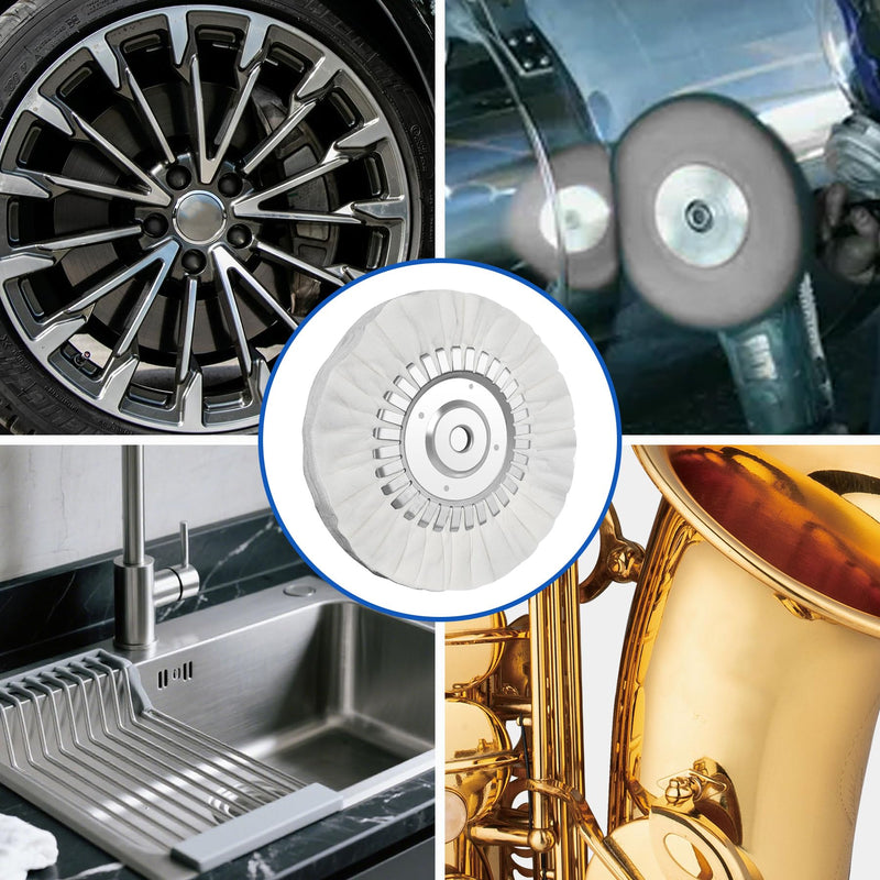 8" Fine White Airway Buffing Wheel with 5/8" Arbor Flange-Free Hub, Flange-Free, Cotton Polishing Wheel for Aluminum Truck Wheels, Rims, Chrome, Stainless Steel – Final Mirror Finish