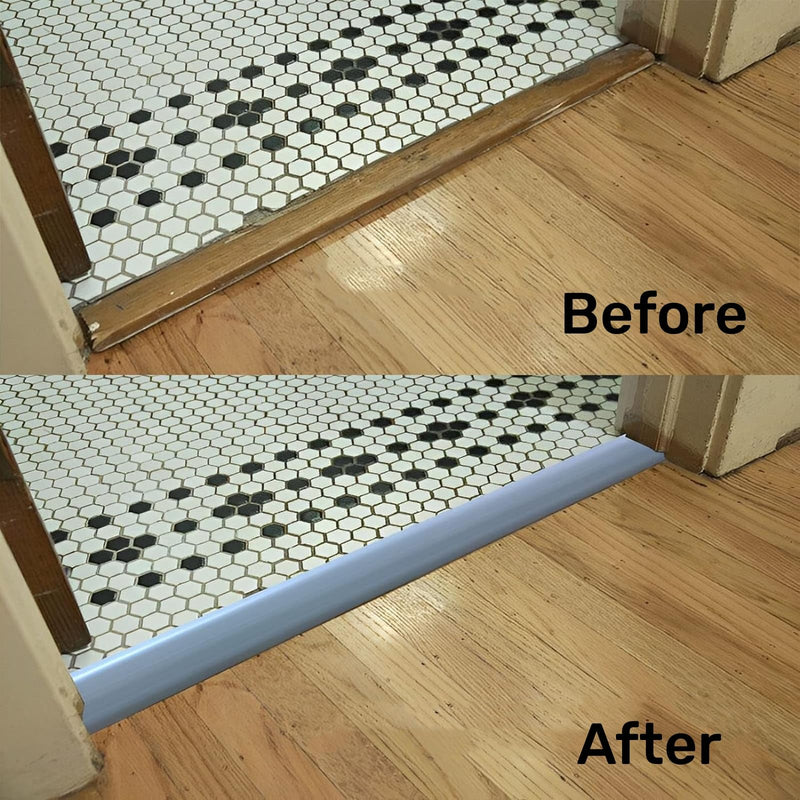 Floor Transition Strip PVC Door Threshold Ramp Doorway Edge Trim Flooring Edging Trim for Laminate Doorway Carpet Tile Floor Edge Threshold from 1/2"" to 3/5"" (Gray, 6.6Ft) Gray