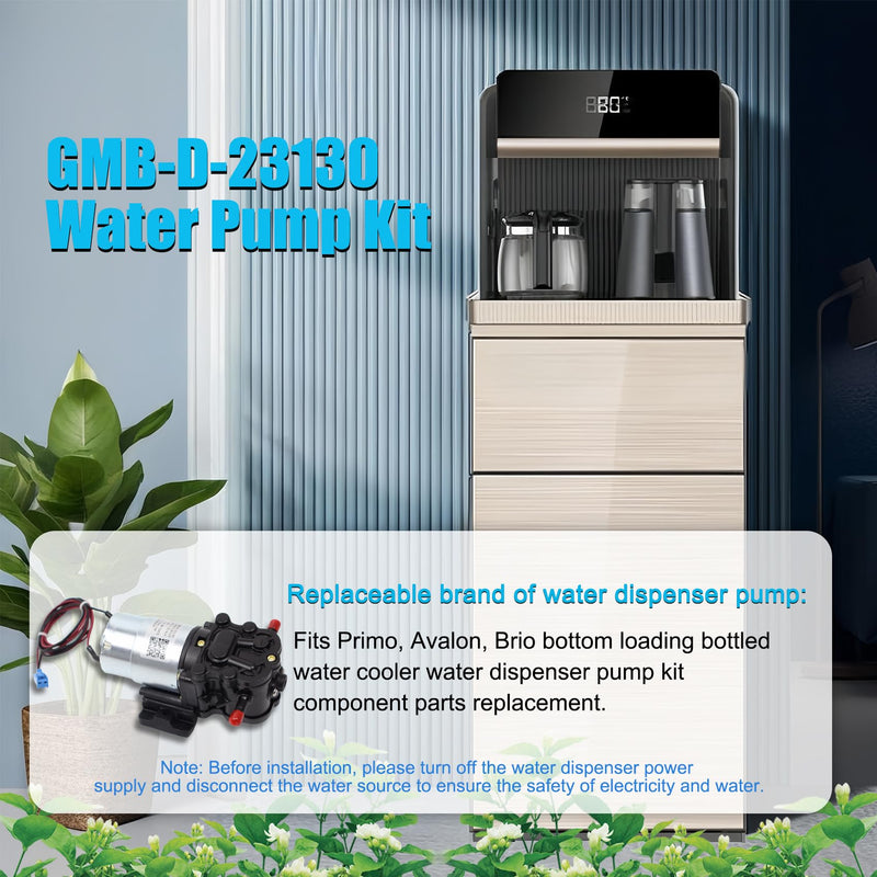 GMB-D-23130 Water Pump, DC 12V, 0.32 GPM, Compatible Primo Water Dispenser Parts, Avalon Water Dispenser Parts, Brio Bottle Bottle Water Cooler Water Dispenser Parts Replacement Replace DP005A2