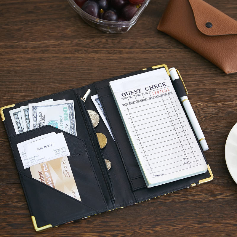 [Australia - AusPower] - Waitress Book, Server Books for Waitress with Zipper Pocket Black Serving Waiter Book for Waitress Notepad with Money Pocket and Zipper Color Mushroom 