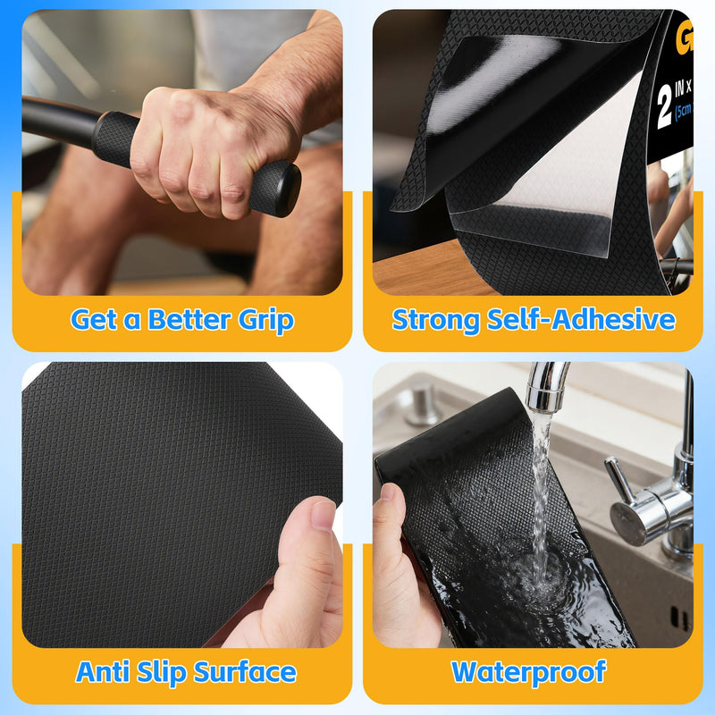 Rubber Grip Tape, 2 in x 22 Ft Black Ultra-Thin Strong Adhesive Non-Slip Tape, Anti-Slip Grip Tape for Handles, Waterproof Heat Resistant Cushion Grip, Comfortable in Hands 2 Inch x 22 Feet