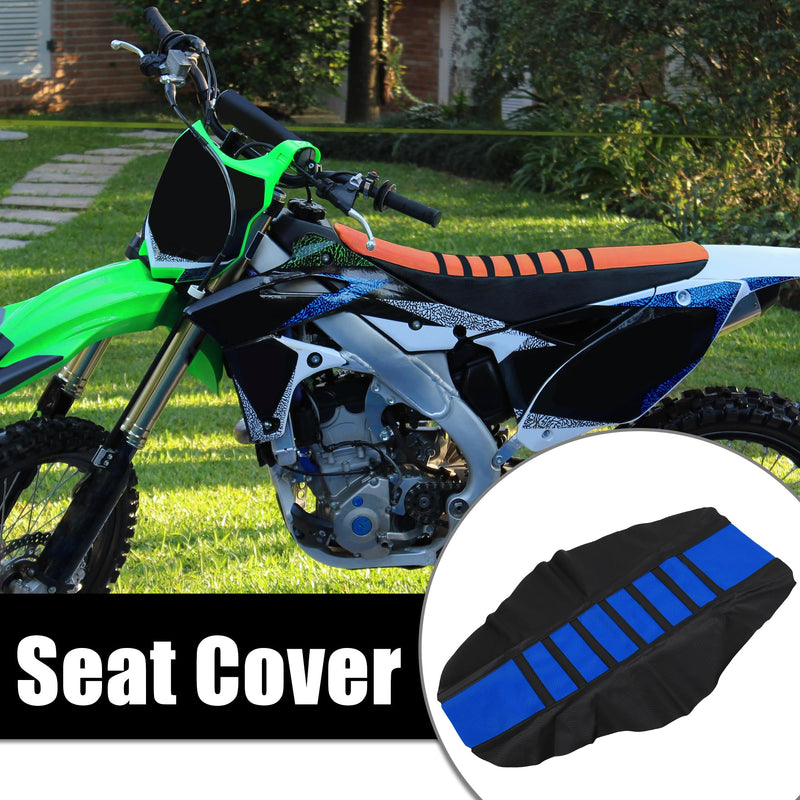 [Australia - AusPower] - X AUTOHAUX Universal Motorcycle Pit Dirt Bike Faux Leather Soft Seat Cover Anti Slip Seat Cushion Blue Black 