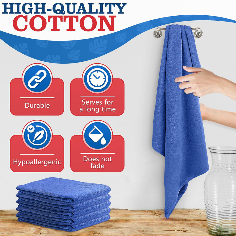 [Australia - AusPower] - 12Pcs Blue Cotton Towels for Cleaning - Washable Rags, Reusable, Super Absorbent, 24 x 16.5 in 12 