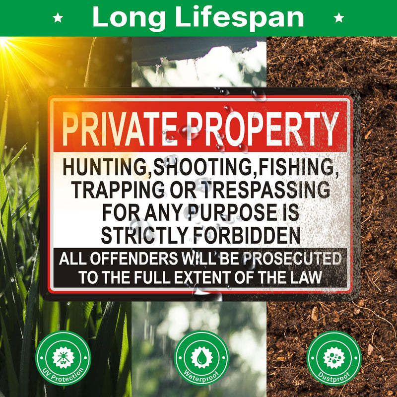 Private Property No Hunting Shooting Fishing Trapping or Trespassing for Any Purpose is Strictly Forbidden,Offenders Will Be Prosecuted Signs No Trespassing Signs 18x12 inches Metal 2 Pack