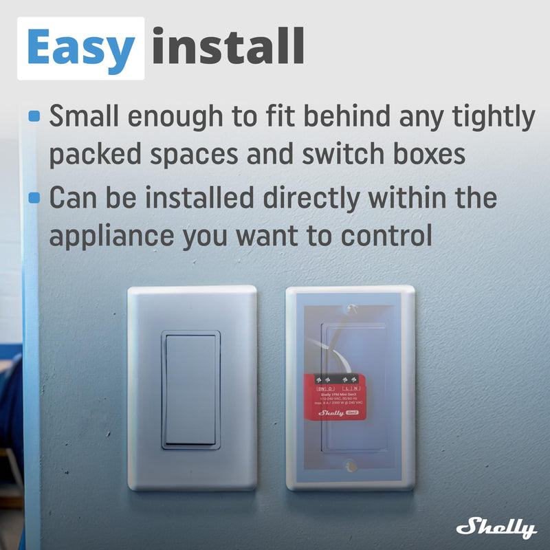 Shelly 1PM Mini Gen3 | WiFi Smart Switch Relay, 1 Channel 8A with Power Measurement | Home Automation | Bluetooth Gateway | Compatible with Alexa & Google Home | No Hub Required (2 Pack) 2