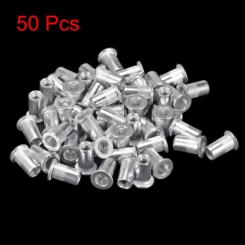 [Australia - AusPower] - uxcell #10-24 Rivet Nuts Aluminium Alloy Knurled Flat Head Threaded Insert Nut Silver 50pcs 
