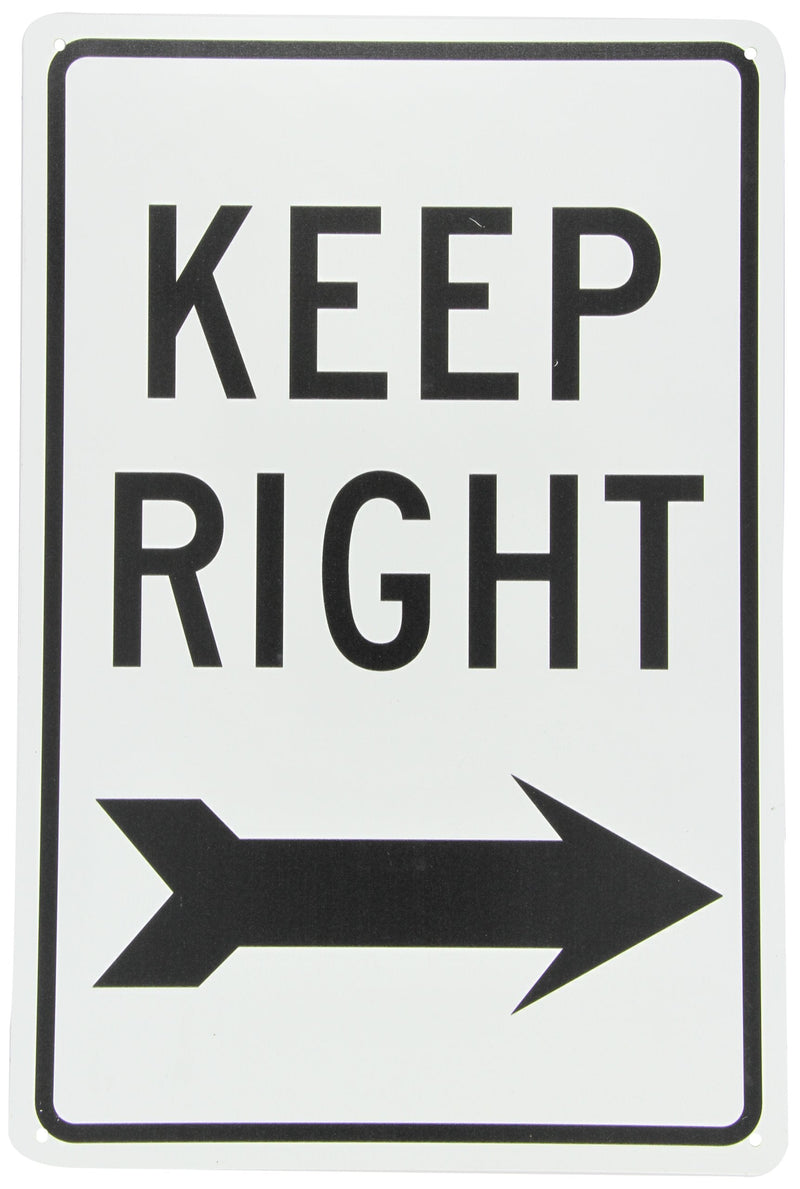 NMC TM27G KEEP RIGHT Sign – 12 in. x 18 in. Standard Aluminum Traffic Safety Sign with Black Arrow Graphic, Text on White Base Aluminum 0.040
