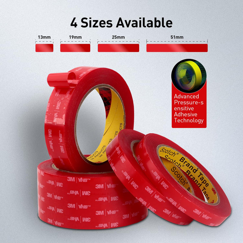 Double Sided Tape Heavy Duty Mounting Tape 1" x 13.8Ft Made of 3M 4910 Clear Strong Adhesive Waterproof Foam Tape for Home Office Car Decorative Materials and Trims Transparent