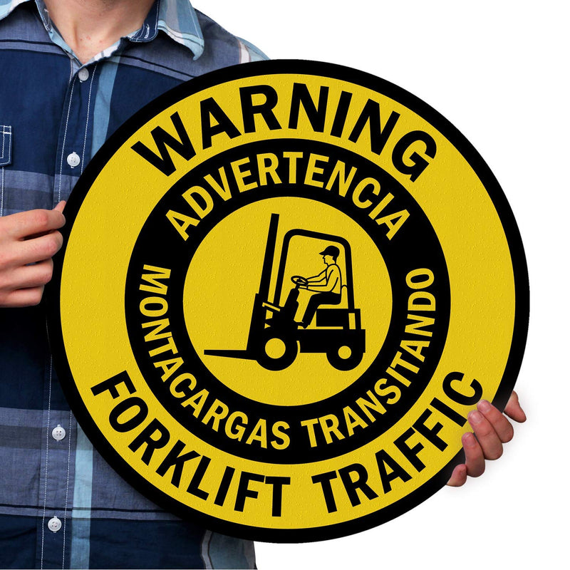 SmartSign “Warning - Forklift Traffic” Bilingual Anti Slip Adhesive Reflective Floor Sign | 17" x 17" 17" x 17" Reflective