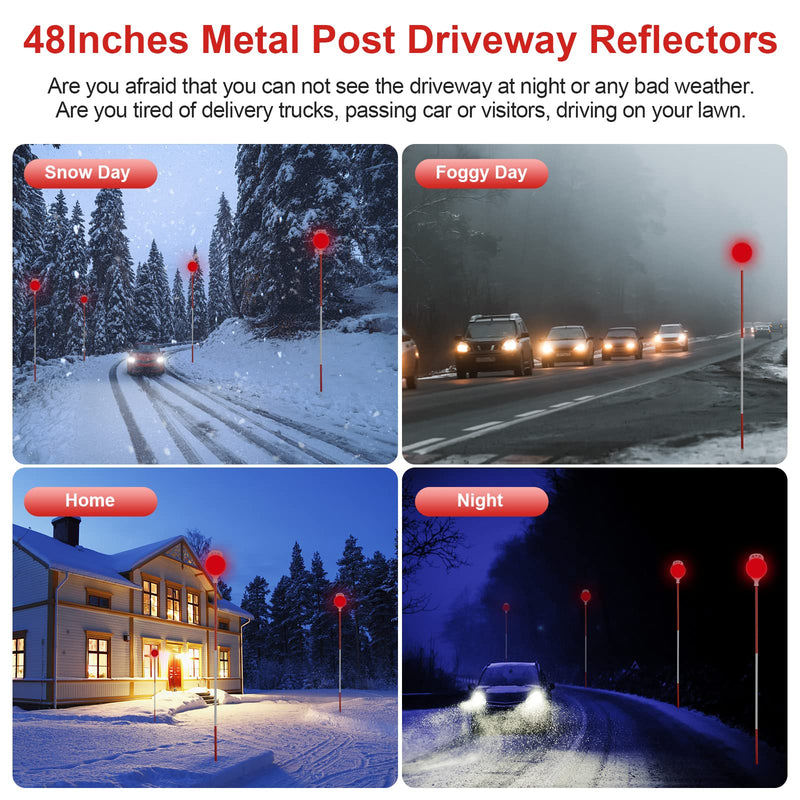Driveway Reflectors Markers for Snow Plowing, 36-48" Reflective Driveway Steel Metal Reflective Post, Double-Sided High Visible Rustproof Design(4 pack) 4 pcs