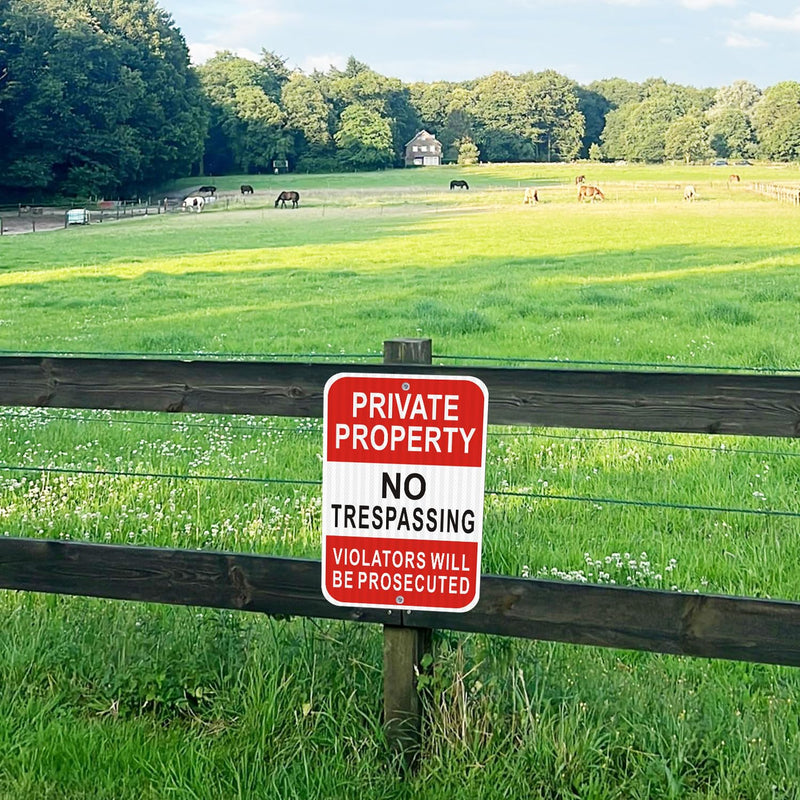 (2 Pack) Reflective Metal No Trespassing Signs Private Property, 18" x 12" Heavy-duty Aluminum Private Property Signs Outdoor, Keep Out Violators Will Be Prosecuted, Rust-free, No Fade, Weather-resistant, Easy to Mount BLACK NO TRESPASSING - 12"X18"