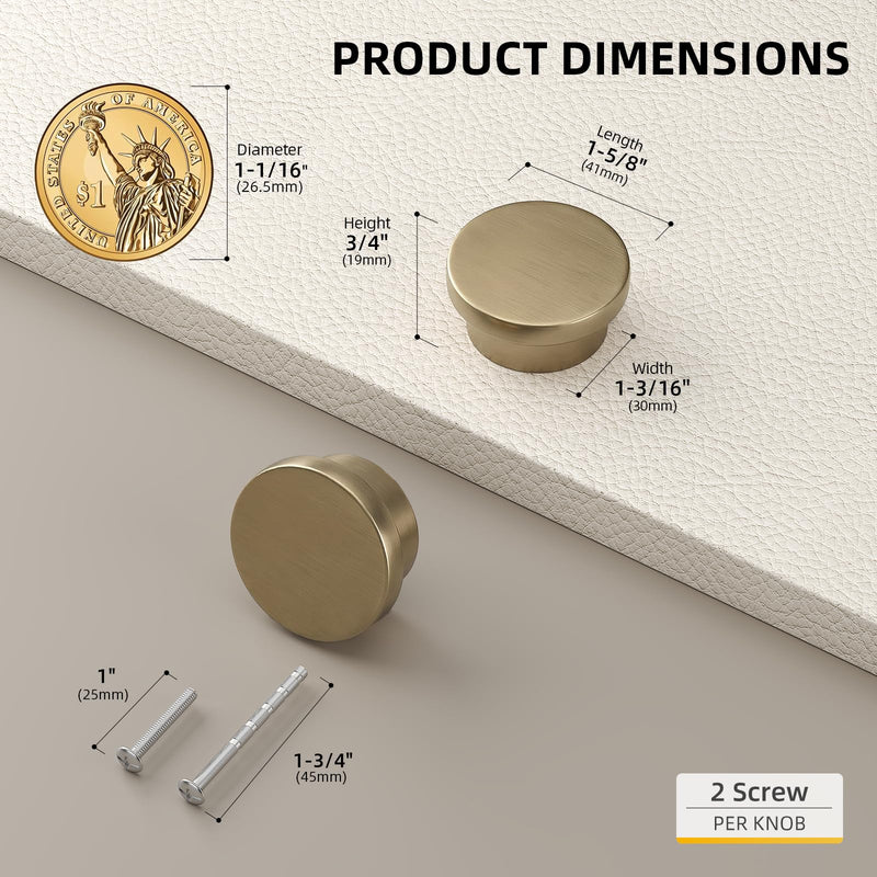Goldenwarm 6 Pack Champagne Bronze Cabinet Knobs Round 1-5/8 Inch Cabinet Knob Zinc Alloy Dresser Drawer Knobs for Kitchen Bathroom Bedroom