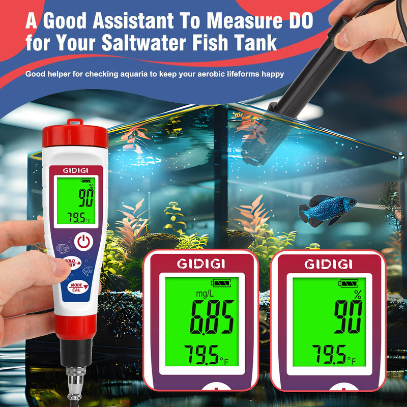 [Australia - AusPower] - Digital Dissolved Oxygen Meter,Dissolved Oxygen Test Kit with 4.92 ft Probe Cable, DO Meter Oxygen Analyzer with Accessories,Aquarium Pond Water Test Kit 0.0-40.0 mg/L 