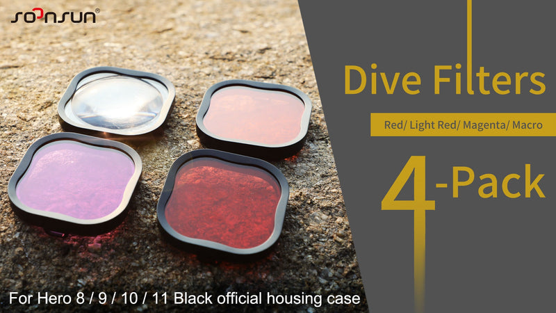 SOONSUN 4-Pack Underwater Dive Filters for GoPro Hero 13 12 11 10 9 8 Black