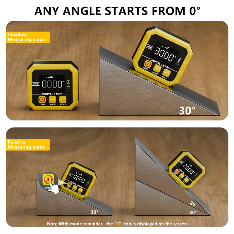 [Australia - AusPower] - Rechargeable Digital Angle Finder and Magnetic Inclinometer Gauge | ±0.1° Accuracy Protractor | 360° Flip Screen for Woodworking, Construction, Machinery 