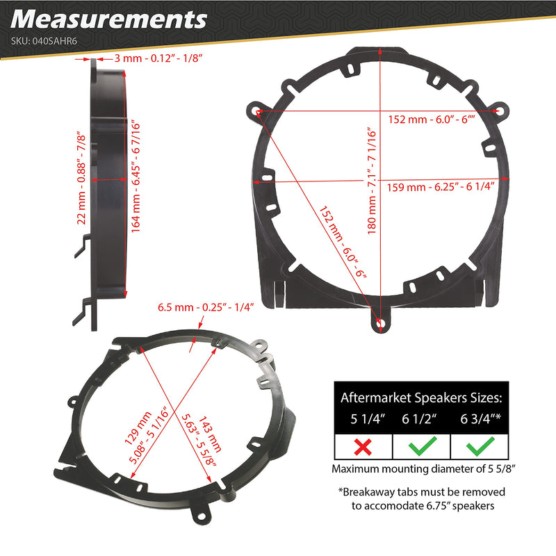 [Australia - AusPower] - Scosche Select 2004 to 2012 Acura RL, 2007 to 2014 Honda Fit & 2006 to 2016 Honda Ridgeline 6.5” - 6.75” Speaker Adapters (1 Pair) SAHR6 Standard Packaging 