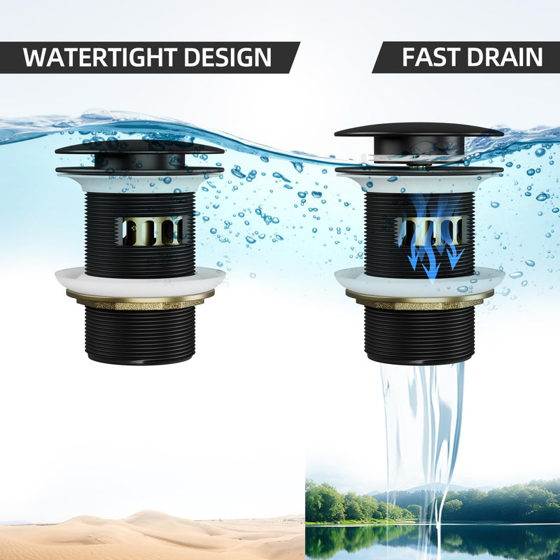 Tub Drain for Free Standing Tub with Pop-up Stopper Freestanding Tub Drain with Removable Basket,Upgraded Solid Brass Bathtub Drain with Overflow for Soaking Anti-Clog Watertight Matte Black