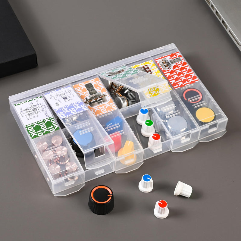 [Australia - AusPower] - EEEEE 75pcs Potentiometer kit with Rotary knobs 1k 5k 10k 20k 50k 100k Guitar Pedal Potentiometer Assortment kit Potentiometer Linear Rotary (75pcs Potentiiometer with Knobs) 75pcs Potentiiometer with Knobs 