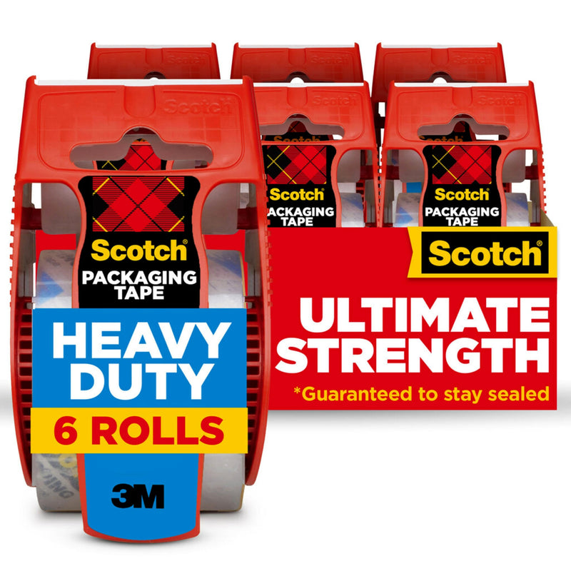 Scotch Heavy Duty Shipping Packing Tape, Clear, Packing Tape for Moving Boxes and Packaging Supplies, 1.88 in. x 22.2 yd., 6 Roll Dispensers, Moving Supplies Standard