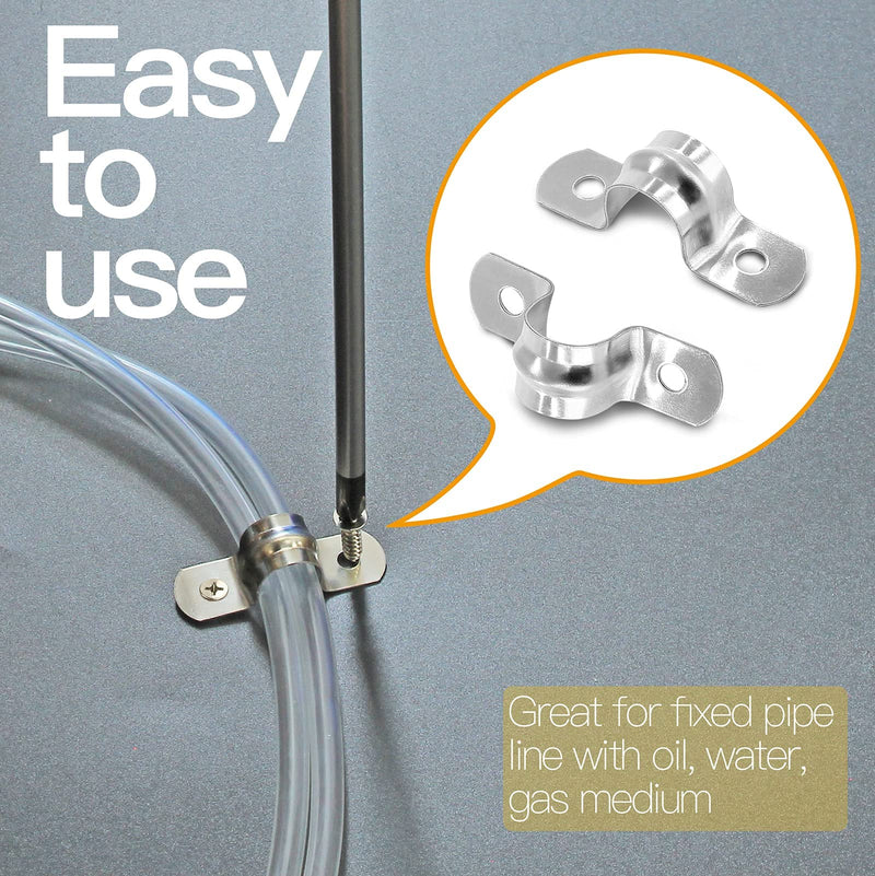 [Australia - AusPower] - 50 Pack 12MM Two Hole Strap U Bracket 304 Stainless Steel Rigid Pipe Strap Clamp Heavy Duty Tube Strap Tension Clip (1/2 Inch) 12mm / 1/2inch, 50pack 