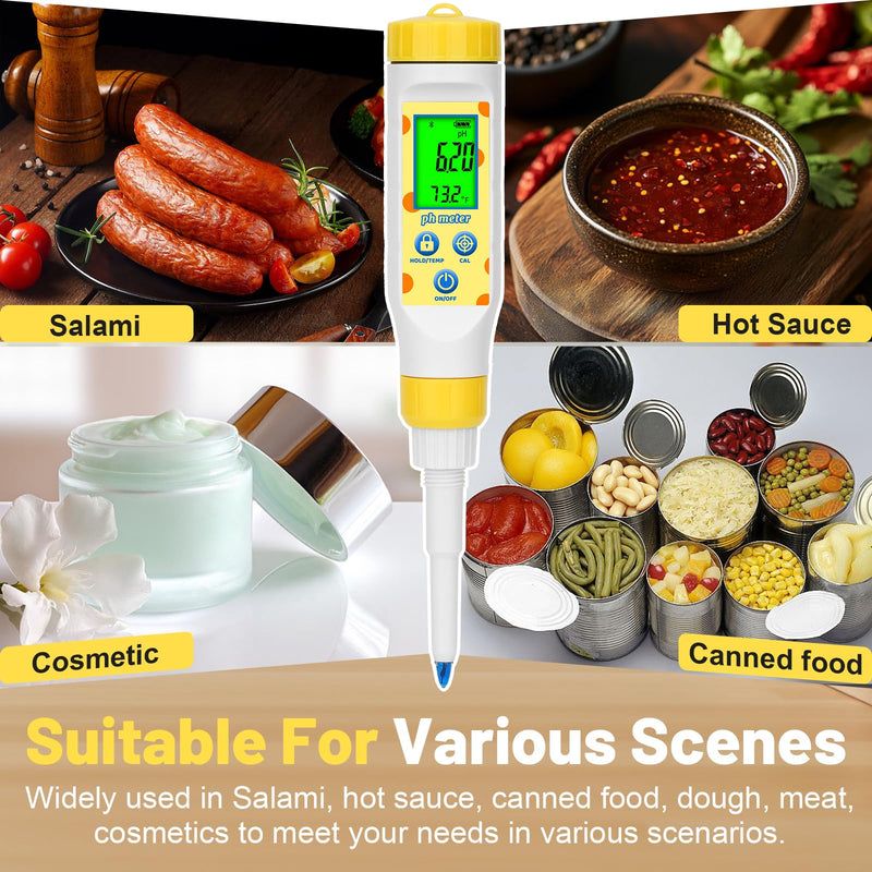 [Australia - AusPower] - Digital pH Meter for Food Fermentation and Canning, Smart Food pH Tester with High Accuracy Spear Probe for Sourdough, Salsa and Hot Sauces, pH Test Pen with ATC for Solid and Liquid 