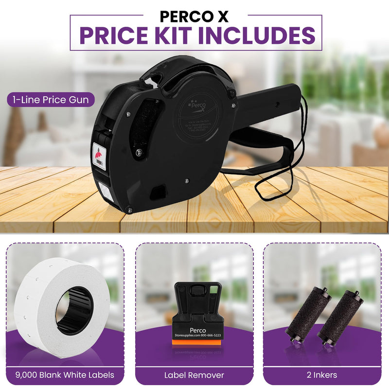 Perco X 1 Line Price Gun Kit - 1 Line Label Gun with 9000 White Blank Labels, and an Extra Inker