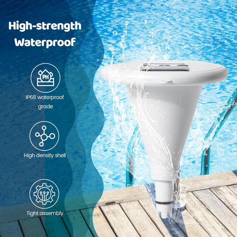 [Australia - AusPower] - Wireless Pool Monitor, Solar Pool Water Tester with Dual Displays & High-Precision Electrode for Real-Time Detection of Water Temp pH EC TDS for All Swimming Pools, Spas, and Hot Tubs 
