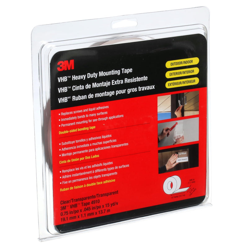 3M VHB Heavy Duty Mounting Tape 4910 Clear, 3/4 in x 15 yd, 40.0 mil (Pack of 1)