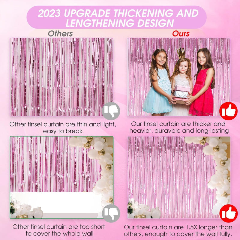 [Australia - AusPower] - 2 Pack 3.2ft x 8.2ft Pink Tinsel Foil Fringe Curtains, Door Streamer Photo Booth Backdrop for galentines Day Decorations Birthday Graduation Engagement Valentines Day Bachelorette Party Decorations Pink 2 Pack 