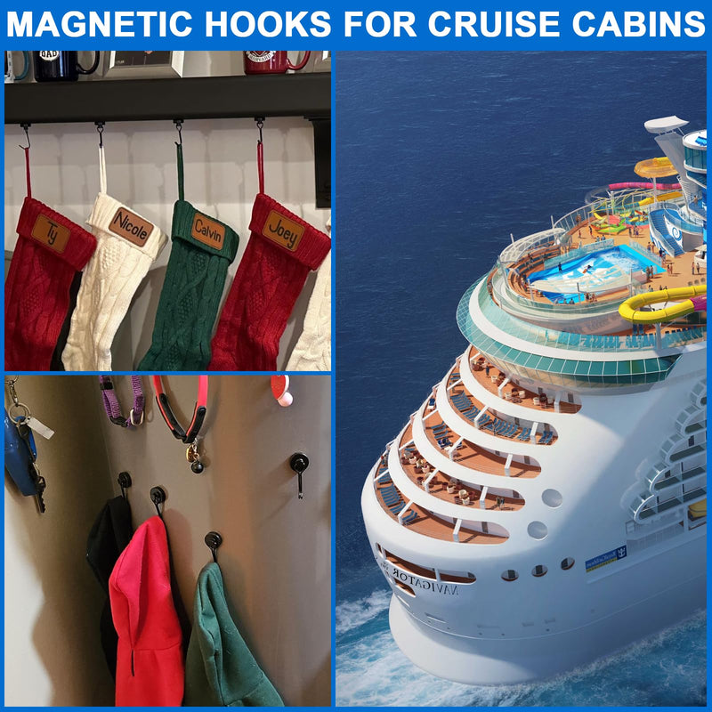[Australia - AusPower] - LOVIMAG Magnetic Hooks for Cruise Cabins, 40lbs Cruise Magents with Epoxy Coating, Swivel Neodymium Magnets with Hooks for Refrigerator, Locker Accessories, Cruise Essentials, Home Must Haves-6 Pcs 6 Pack Black 