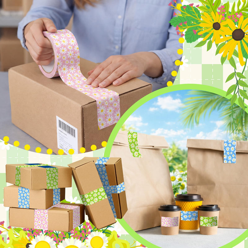 Marspark 3 Rolls Packaging Tape 50 Yard x 2 Inch Decorative Printed Duct Wrapping Tape for DIY Crafts Scrapbooking Crafting Boxes Decorations(Daisy) Daisy