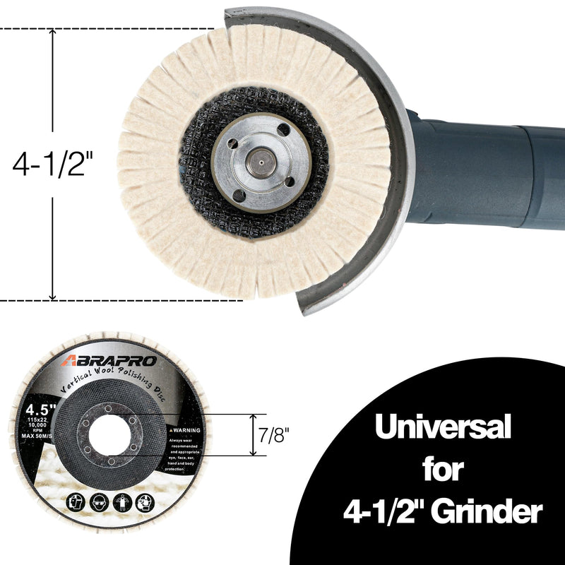 [Australia - AusPower] - ABARPRO 4.5" x 7/8" Vertical Wool Polishing Disc for Angle Grinder, Wool Buffing Wheel Pad for Polishing Rough Surface to a Mirror Finish, for Metal Aluminum Marble Wood, 5 Pack 5pack-Vertical Wool Polishing Disc 