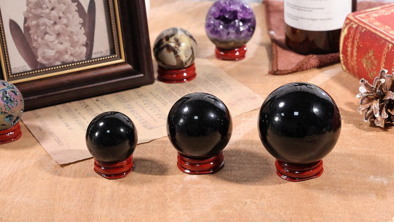 TUMBEELLUWA 1.96-2.17 Inch Amethyst Crystal Ball with Wooden Stand Purple