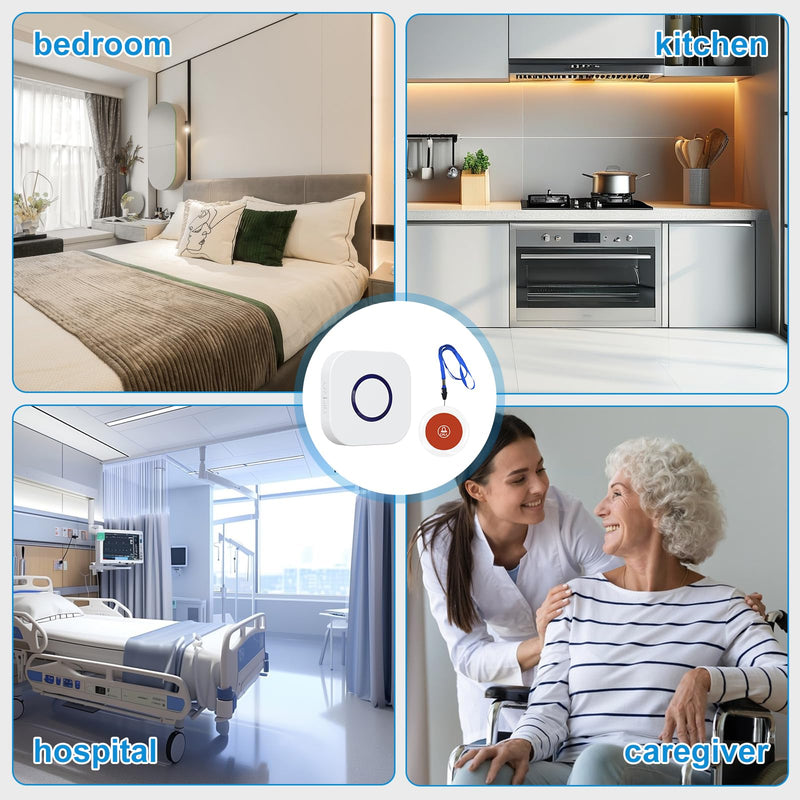 Wireless Caregiver Pager Dual Receiver Home Alert System with Emergency Call Bell SOS Buzzer Buttons for Elderly Parents 1000+ Feet Range 38 Melodies AB Buttons No Monthly Fee 2RX+2TX White 2 Receiver + 2 Call Button (White)