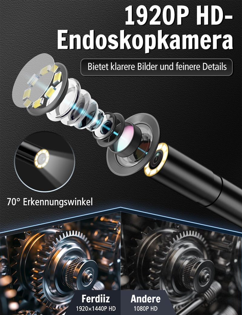 1920P HD Endoscope Camera with Light, IP67 Waterproof Inspection Camera for iOS & Android, Tube Camera Mobile Phone with 160 cm Claw Gripper for Drain Cleaning - 5 m | Semi-rigid cable inspection camera, IP67 waterproof inspection camera, pipe cleaning...