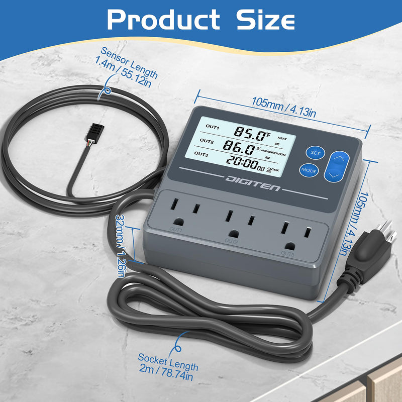 [Australia - AusPower] - Digital Temperature Humidity Controller Pre-Wired Outlets for Mushroom, Reptile, Heating/Cooling On Outlet 1, Humidifier/Dehumidifier On Outlet2, Timer On Outlet 3 
