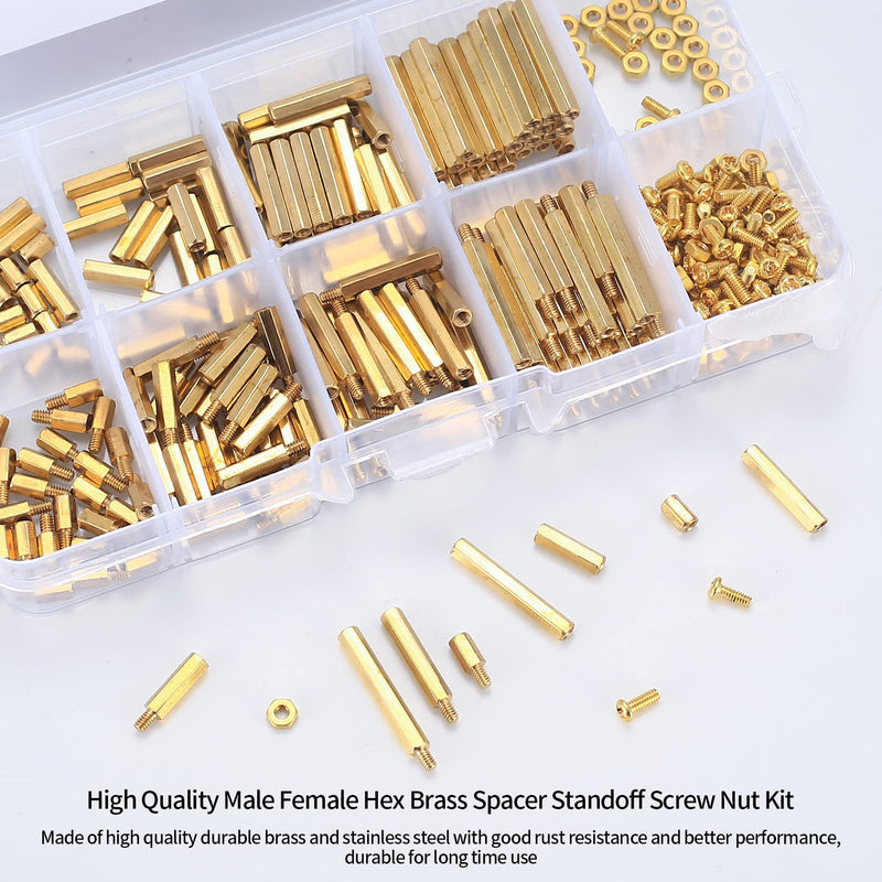 [Australia - AusPower] - 330 Pcs M2 Male Female Brass Hex Spacer Standoffs Screws Nuts, Brass Spacer Hex Column Screw Nut Assortment Kit, Threaded Pillar Standoffs Screws for PCB Circuit Board Motherboard Standoffs Spacer 