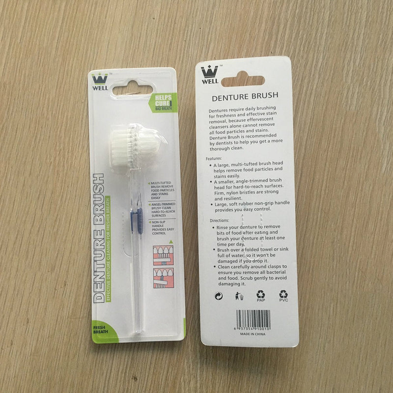 [Australia - AusPower] - ROSENICE Toothbrush for Dentures, One Instrument for Third Teeth Cleaning, Double Sided Toothbrush Pack of 3 