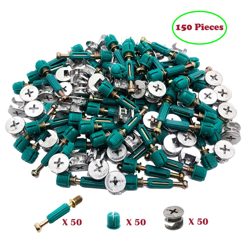 [Australia - AusPower] - 50 Set 3-in-1 Furniture Connecting Hardware Cam Lock Fasteners Kit,Cam Fitting Pre-Inserted Nut and Eccentric Wheel with Dowels Cam Locks for Furniture Crib Cabinet Drawer Wardrobe Splicing 