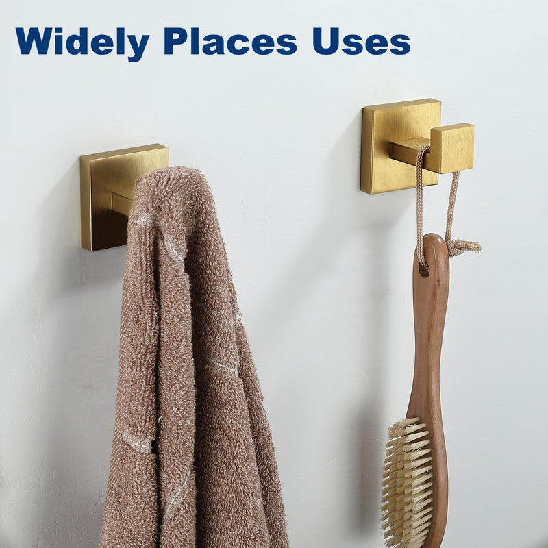 Towel Hooks for Bathrooms, Brushed Gold Towel Hook for Kitchen Bathroom, SUS304 Stainless Steel Coat Hook, Square Heavy Heavy Duty Robe Hooks for Hanging Towels,Coats,sponges,Wall Mount, 4 Pack 4Pack