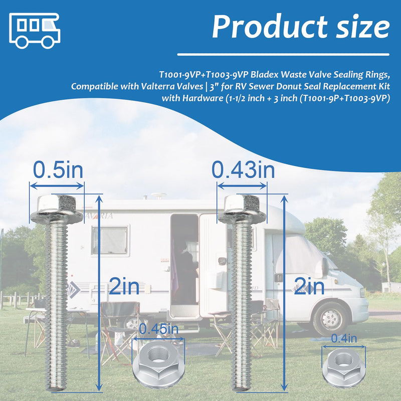 T1001-9VP+T1003-9VP Bladex Waste Valve Sealing Rings, Compatible with Valterra Valves | 3" for RV Sewer Donut Seal Replacement Kit with Hardware (1-1/2 inch + 3 inch (T1001-9P+T1003-9VP) 1-1/2 inch + 3 inch (T1001-7VP+T1003-9VP)