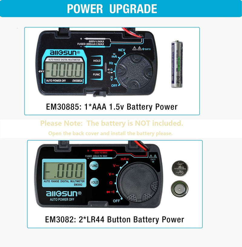 [Australia - AusPower] - ALLOSUN Digital Multimeter Pocket Size DC AC Voltage Current Tester NCV Ohm Capacitance Frequency Diode and Continuity Test Auto Range (EM3085A (Upgraded)) 