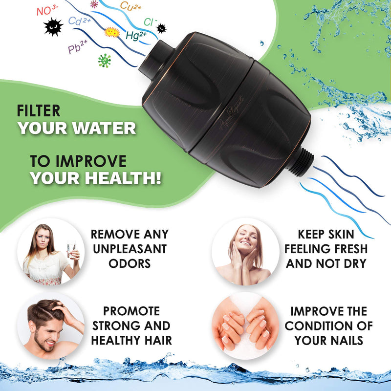 Aqua Elegante Shower Water Filter - Chlorine Showerhead Filters Using Only Proven Ingredients, Universal Home Purifier And Filtered Softener System Best for Skin and Hair - Oil-Rubbed Bronze Oil Rubbed Bronze Full Filter System