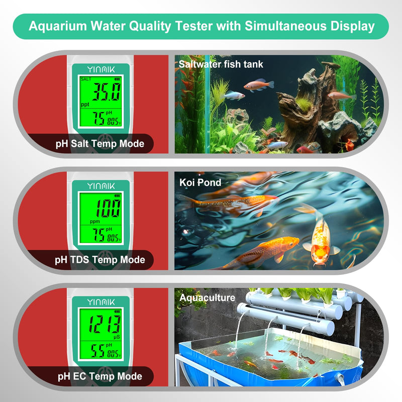 [Australia - AusPower] - Aquarium pH Salt Tester, Digital Salinity Meter for Freshwater & Saltwater Fish Tank, Simultaneous display Salt pH TDS for Koi Pond, Reef Tank, Aquaponics PPM pH EC Reader, Hydrometer with S.G. Card 