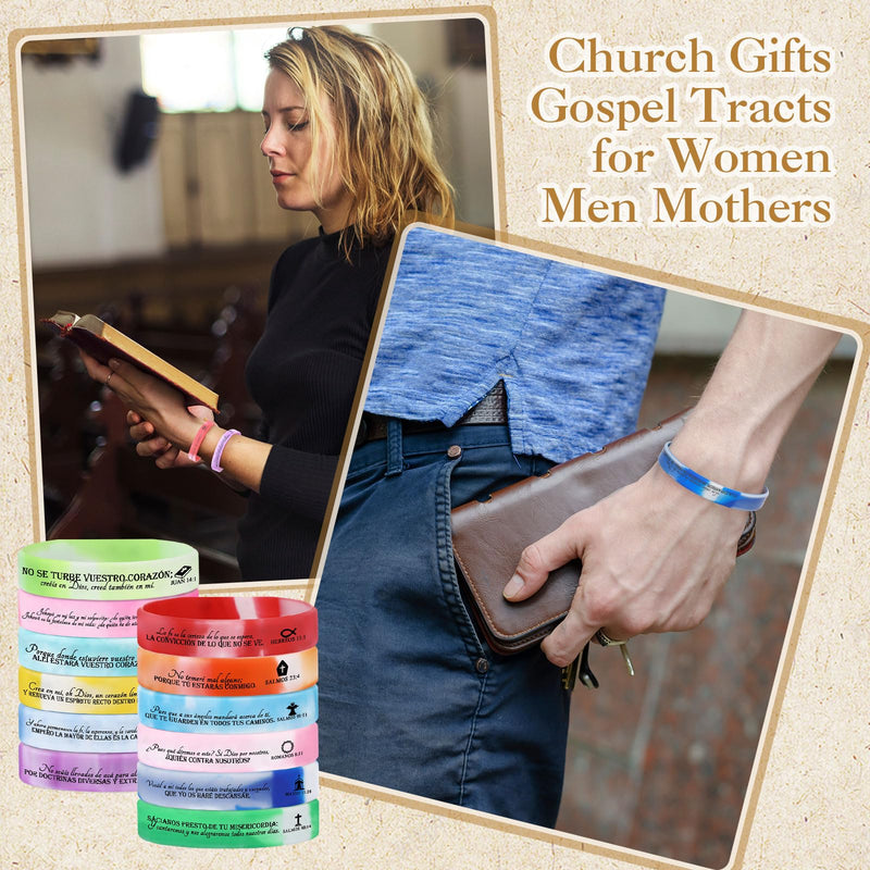 [Australia - AusPower] - 50 Set Christian Bracelets Gifts Silicone Scripture Bracelets with Bible Verses Bookmarks Regalos Cristianos Rubber Wristbands Emergency Numbers Cards Gifts for Church(Spanish) Spanish 