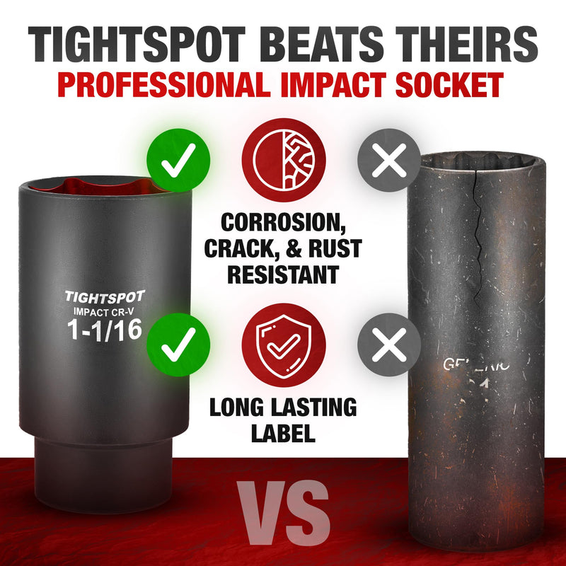 [Australia - AusPower] - TIGHTSPOT 1/2 Inch Drive - 1 1/16 Inch Deep Impact Socket with Anti-Rounding 6 Point Design, Heat-Treated CRV Steel 1/2” Drive Deep Socket 1/2” Drive 1 1/16” Deep Impact Socket - 6pt 